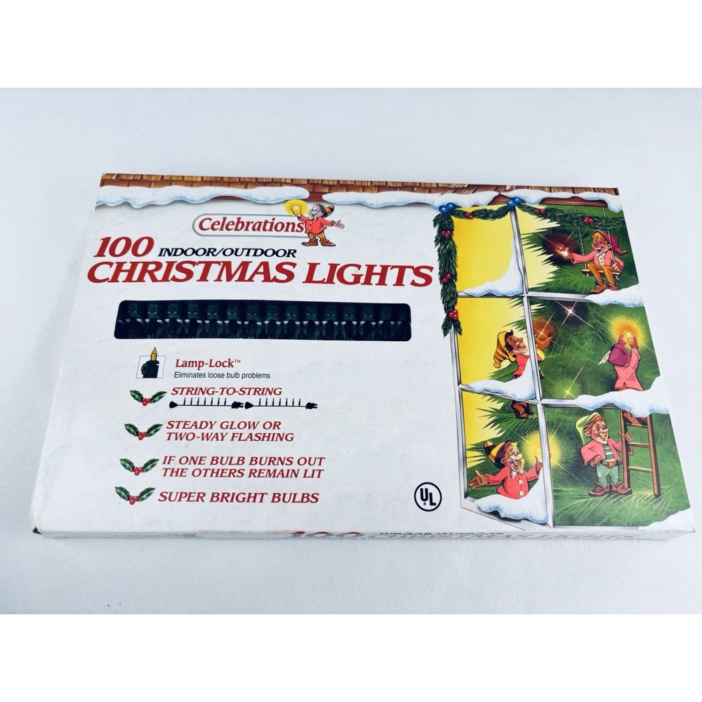 Vintage 100-Green Indoor/Outdoor Christmas Lights Celebrations Steady Or 2 Way